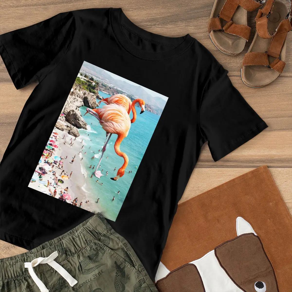 Фламинго футболка рубашка с изображением фламинго на берегу моря хлопок