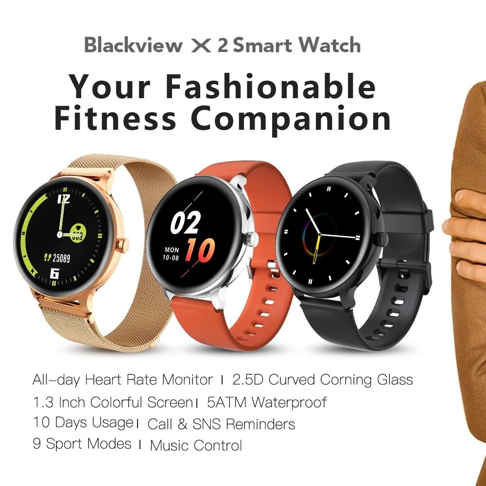 Blackview X2 SmartWatch 5ATM водонепроницаемые часы с пульсом для мужчин и женщин мужские