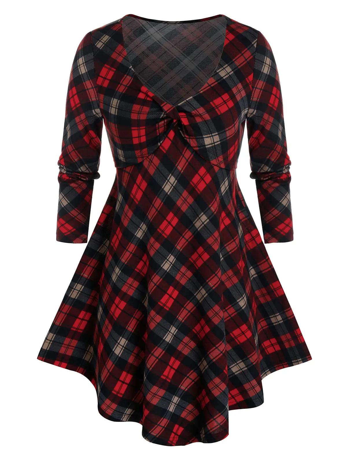 

Casual Gothic Women Top Plaid Long Sleeve Tunic Empire Waist T Shirt V-Neck Tees Streetwear for perfect Leggin