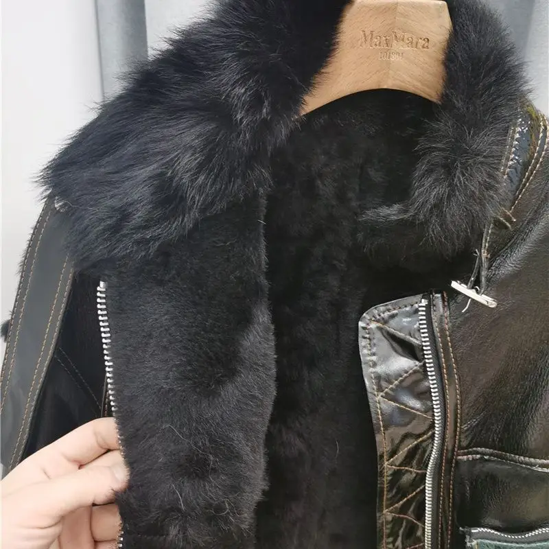 russian winter warm women Real double faced fur jacket female Tuscany genuine leather with fur coat enlarge