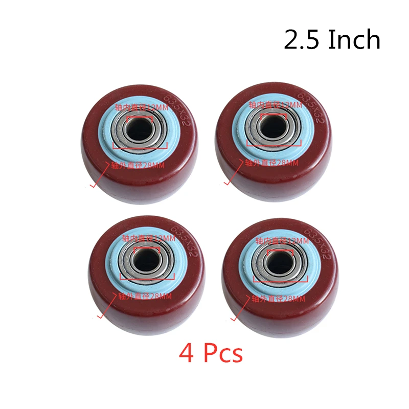 

4 Pcs/Set 2.5 Inch Jujube Red Polyurethane Single Wheel Wear Resistant Cart Double Bearing