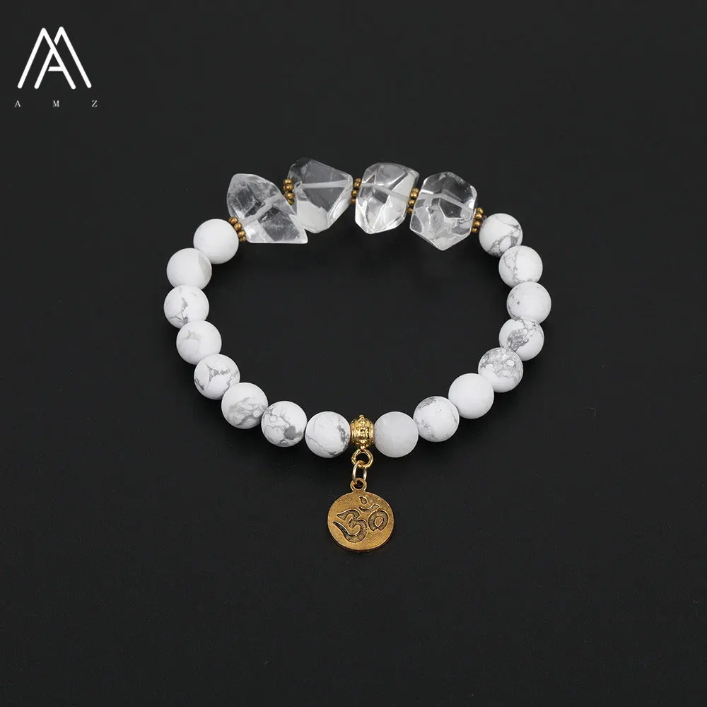 White Quartz Граненый бивень шип точка аметисты кварц 8 мм круглый белый бирюзовый камень с бусинами эластичный веревочный браслет для женщин N0032AME - Окраска металла: White Quartz