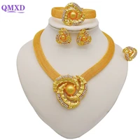 exquisite circle dubai gold jewelry sets for women hot big crystal necklace earring ring bracelet nigerian bride wedding jewelry