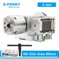 4 Jaw 80mm CNC 4th Axis Reduction ratio 6:1 CNC dividing head/Rotation A axis kit  Nema23 for woodworking engraving machine