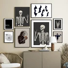 Хэллоуин скелет Тыква Черный кот настенная живопись холст скандинавские плакаты и принты настенные картины для дома декор гостиной