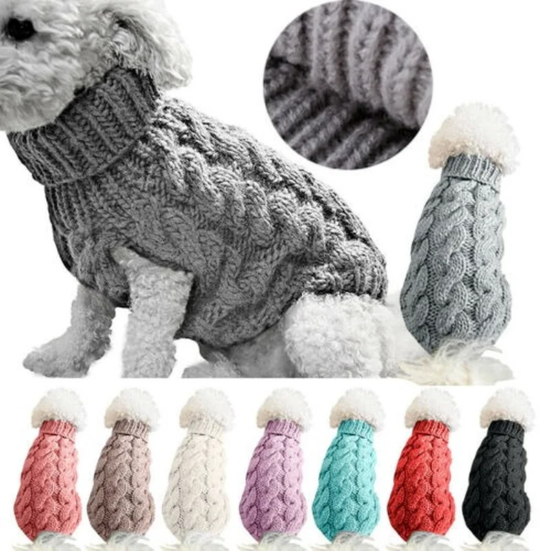 Suéteres de punto para perro, ropa de invierno para mascotas, suéter de cuello alto para cachorro y