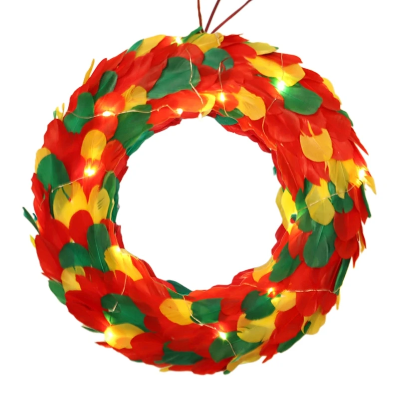 

Easter Feather Wreath Ornaments Lighted Wall Door Hanging Flower Garland Home Party Decoration Xmas DIY Gifts Front Door Decor