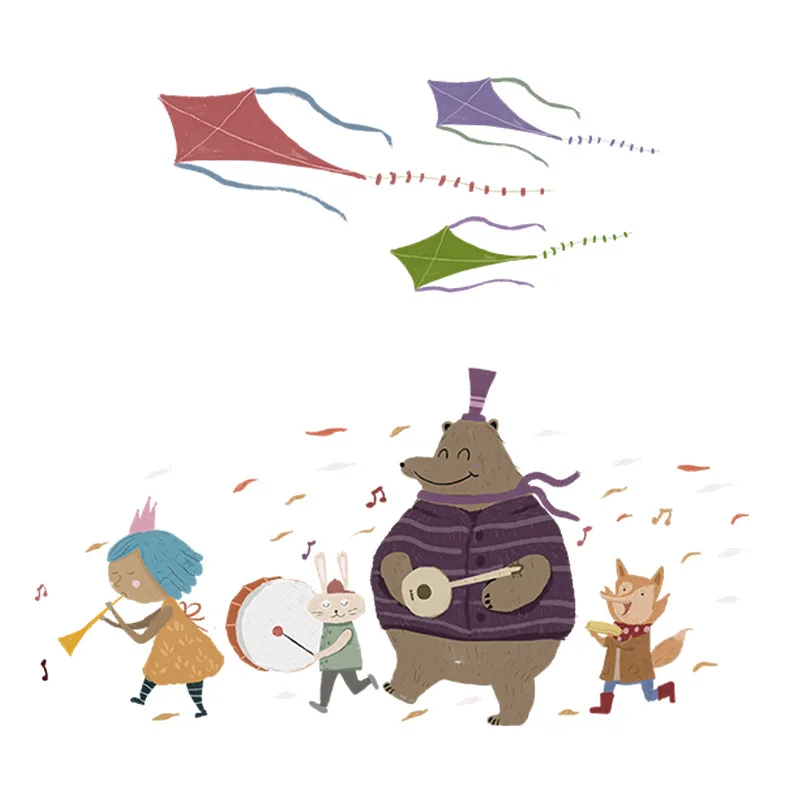 

Cartoon Animals Band Wall Stickers Kite Kids Room Decoration Self-adhesive Bedroom Living Room PVC Wallpaper Murals