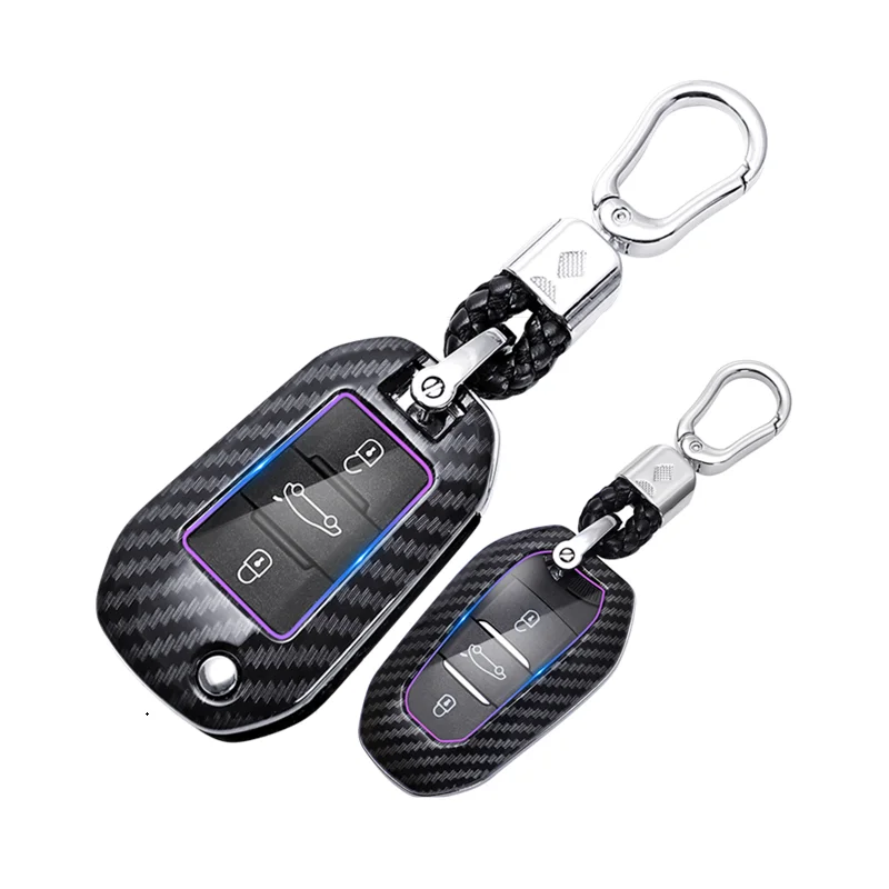 

Carbon Fiber Style Car Key Case Covers For Peugeot 107 206 207 208 306 307 301 308S 407 2008 3008 4008 5008 RCZ ABS key shell