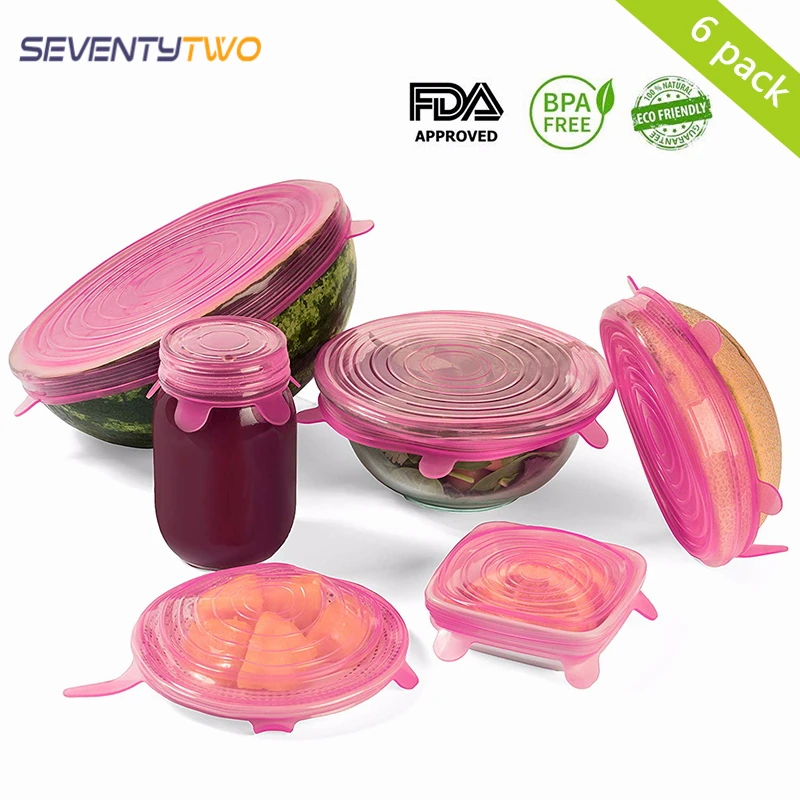 Эластичные силиконовые крышки для пищевых продуктов 100% 6 шт.|Крышки сохранения