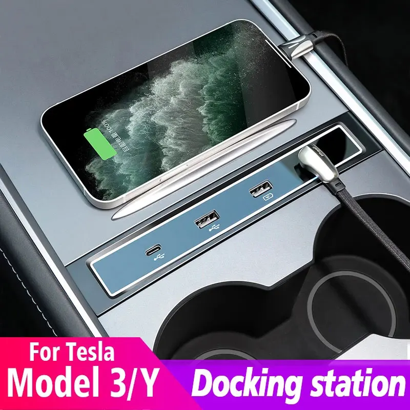 

Car USB Extender 27W Quick Charger Intelligent Docking Station USB Shunt Hub For Tesla 2021 Model 3 Model Y Charging Distributor