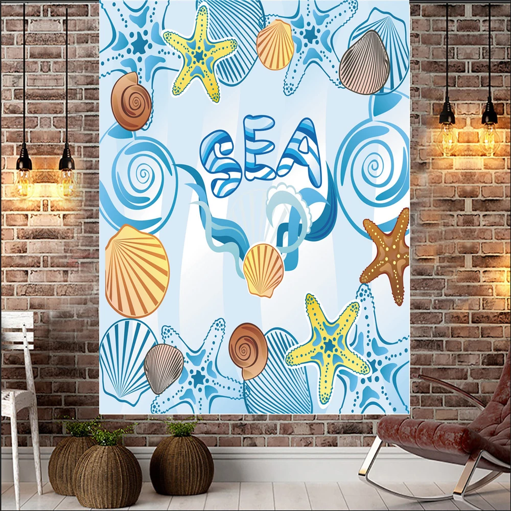 

Shell Tapestry Wall Hanging Sandy Beach Picnic Rug Camping Tent Sleeping Pad Home Decor Bedspread Sheet Wall Cloth