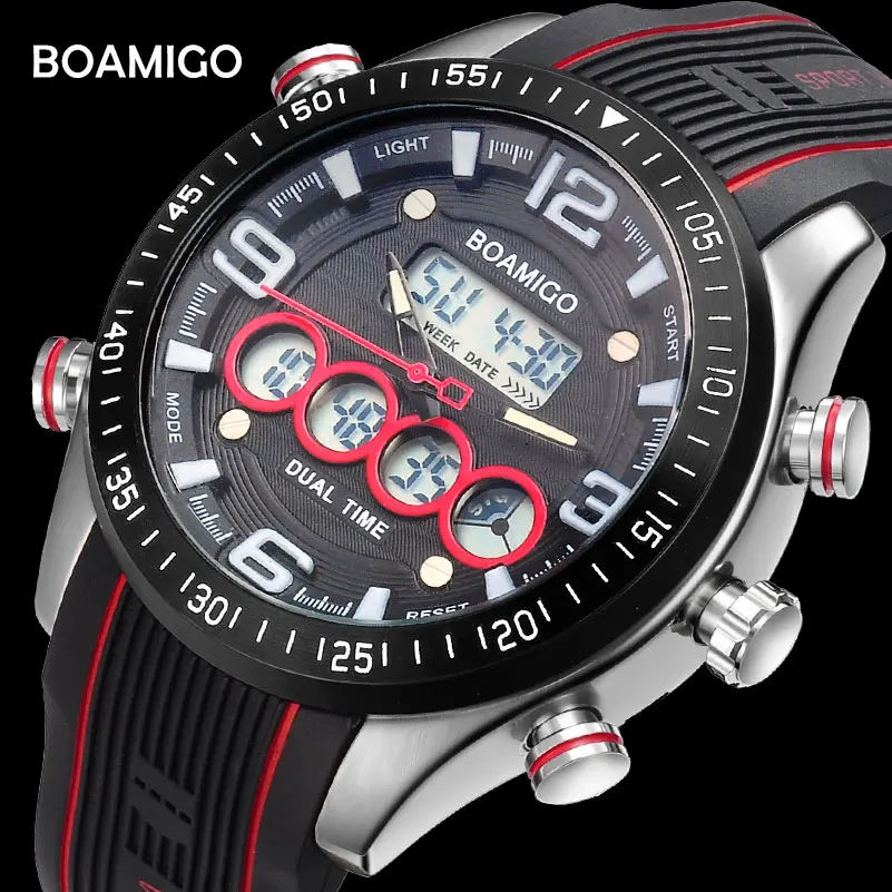 BOAMIGO Брендовые мужские спортивные часы Модные Кварцевые резиновые светодиодные