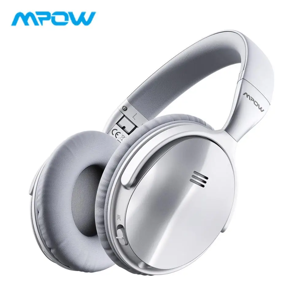 Silver Mpow H5 2-го поколения ANC беспроводные Bluetooth наушники проводные/Беспроводные с микрофоном сумка для переноски для ПК iPhone huawei Xiaomi - Цвет: Silver