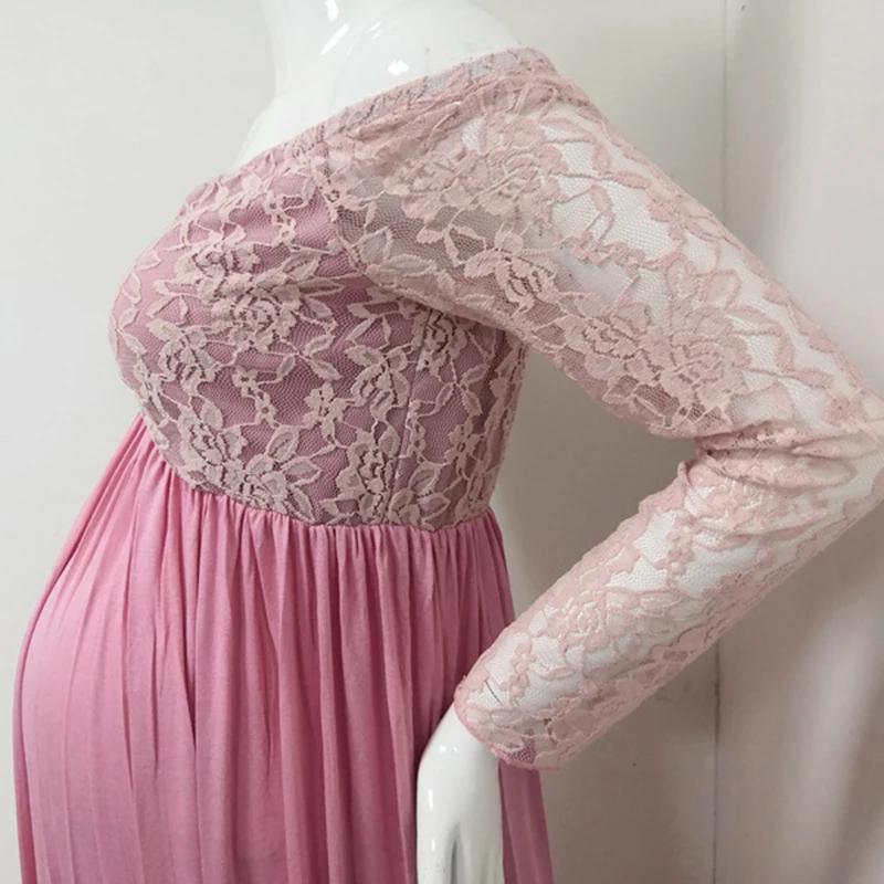 Maternity Dresses for Photo Shoot Baby Showers  Pregnant Women Lace Stitched Long Sleeve Summer  Grossesse Vestidos enlarge