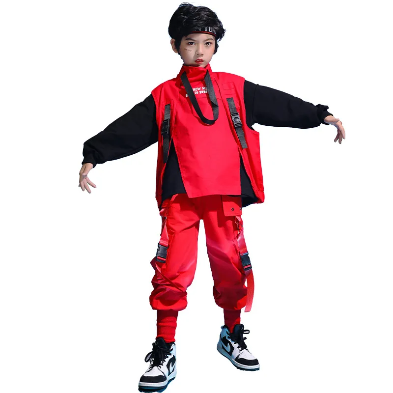 

Kid Hip Hop Clothing Sleeveless Jacket Vest Sweatshirt Top Streetwear Tactical Cargo Pants for Girls Boys Dance Costume Clothes