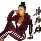 XUANCOOL 2021, зимний комплект из 2 предметов, женская одежда для бега, женские спортивные костюмы, велюровая теплая спортивная одежда с длинным рукавом, полосатая женская одежда