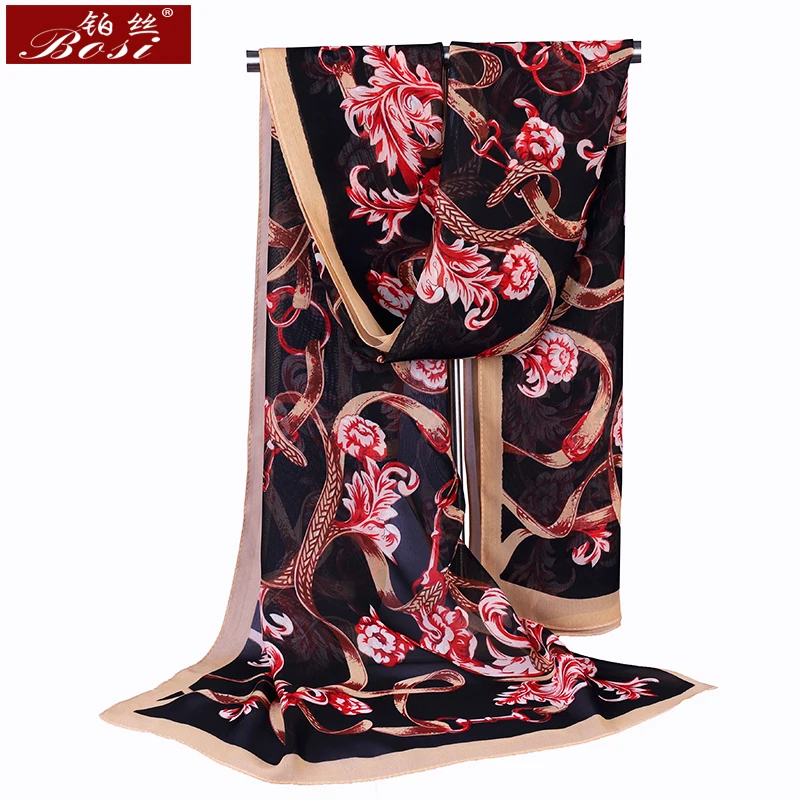 

BOSI fashion Red Black chiffon Scarf silk hijab Chain print shawl 2020 Scarf women summer scarve female luxury brand ladies