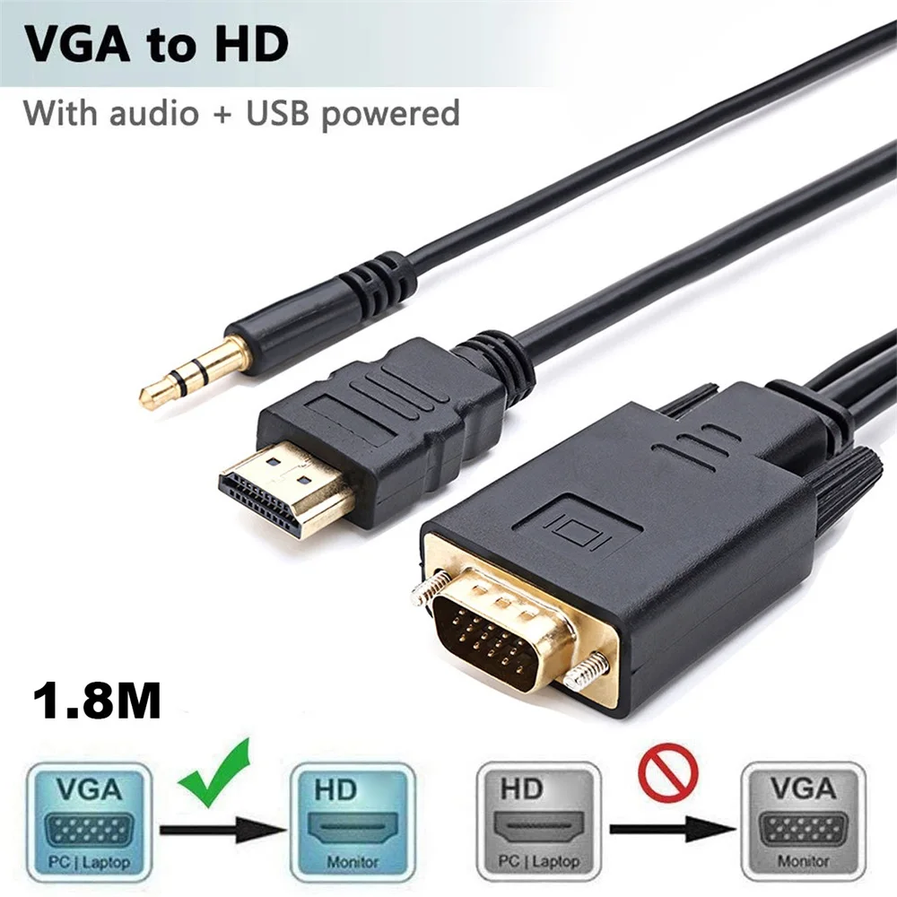 

VGA to HDMI-compatible Converter Adapter Output 1080PHDwith Audio VGA HDMI TV AV to HDTV Video Cable Converter Adapter for TV PC