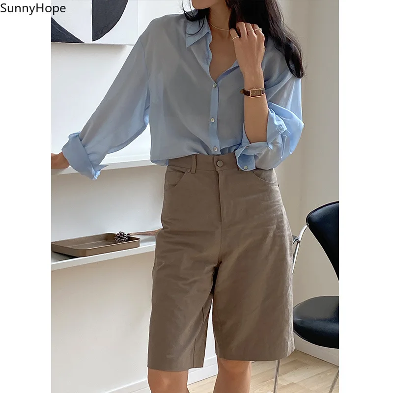 

Trendy loose straight high waist shorts slimming casual pants five-point pants