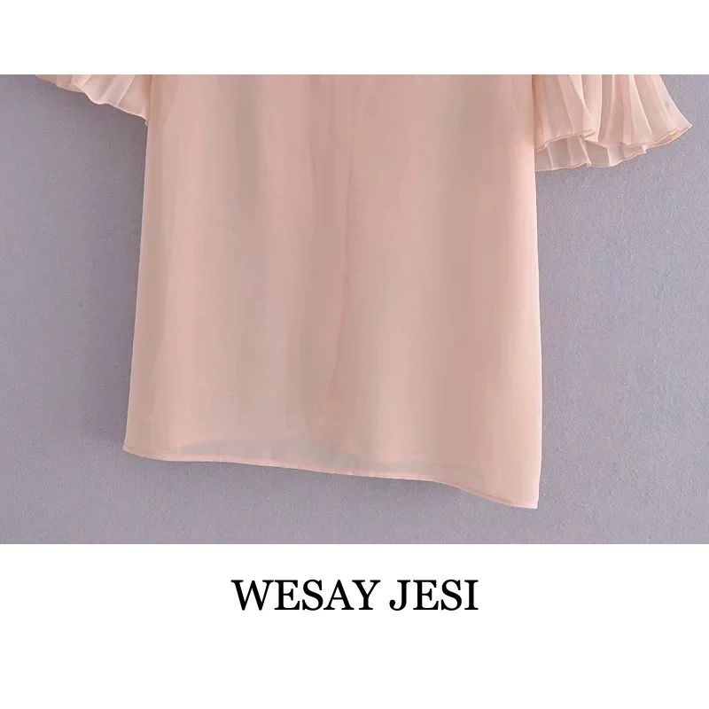 

WESAY JESI 2021 Summer Women's T-Shirt Ruffled Short Sleeve Lace-up Shirt Solid Color Folds Chic T Shirt Fashion Casual T-shirt