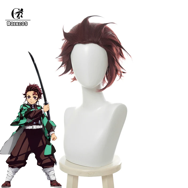 ROLECOS аниме Kimetsu no Yaiba Косплей волосы Tanjirou Kamado Короткие 25 см демон Slayer термостойкие