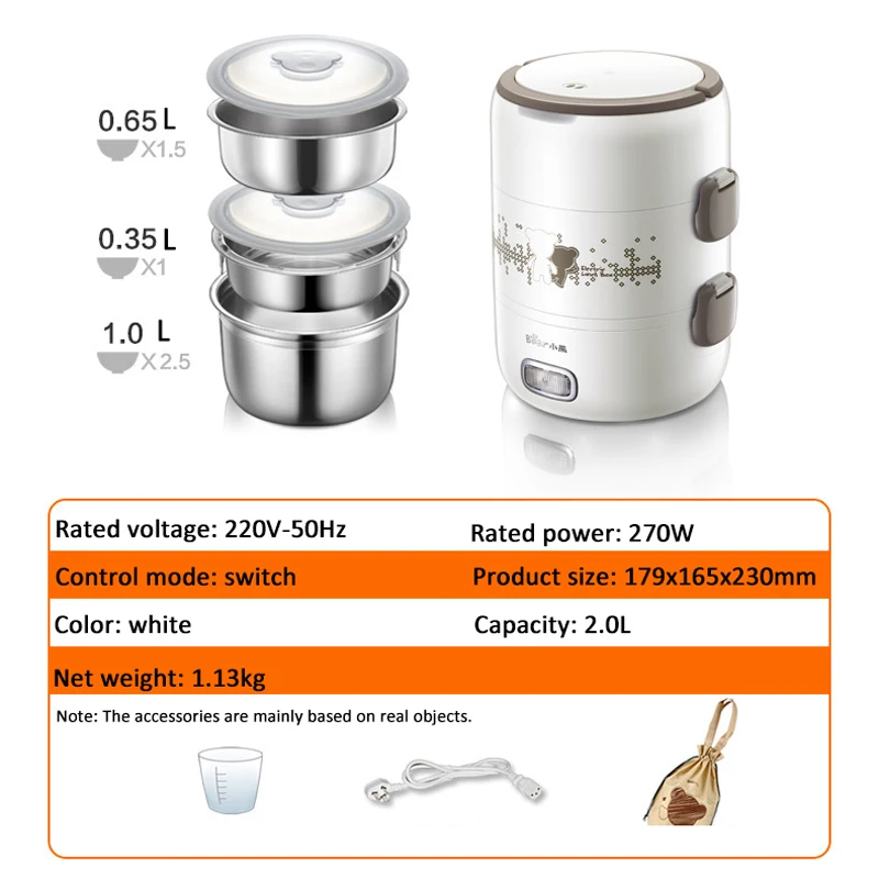 

220V Portable Electric Lunch Box 2L Three Layer Thermal Lunch Box Hot Dish Cooking Rice Food Container Rice Cooker