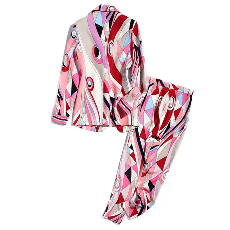 Elegant Celebrity Party Two Piece Outfits Women Spring Runway Fashion Geometirc Print Blazer and Pants Suit Office Matching Set
