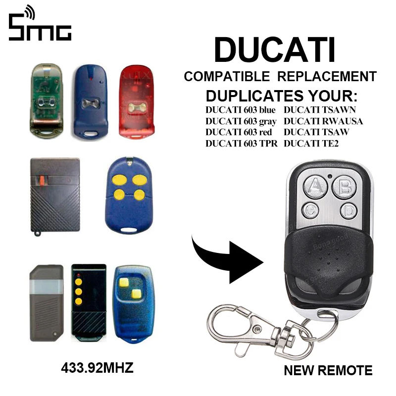 

DUCATI 433.92MHz fixed code remote control copy garage door opener clone DUCATI hand transmitter replacement
