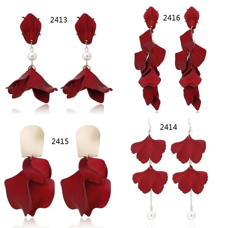

Romantic Red Rose Petal Dangle Drop Earrings Resin Floral Earring Acrylic Tiered Flower Earrings Women Fashion Jewelry85LB