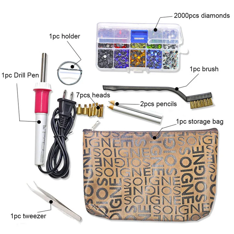

1 Set 100-220V Hot Drilling Machine Pen Point Figure Hot Guns DIY Clothes Stick Diamond Drill Tools Set Crystal Hand Sewing Kit
