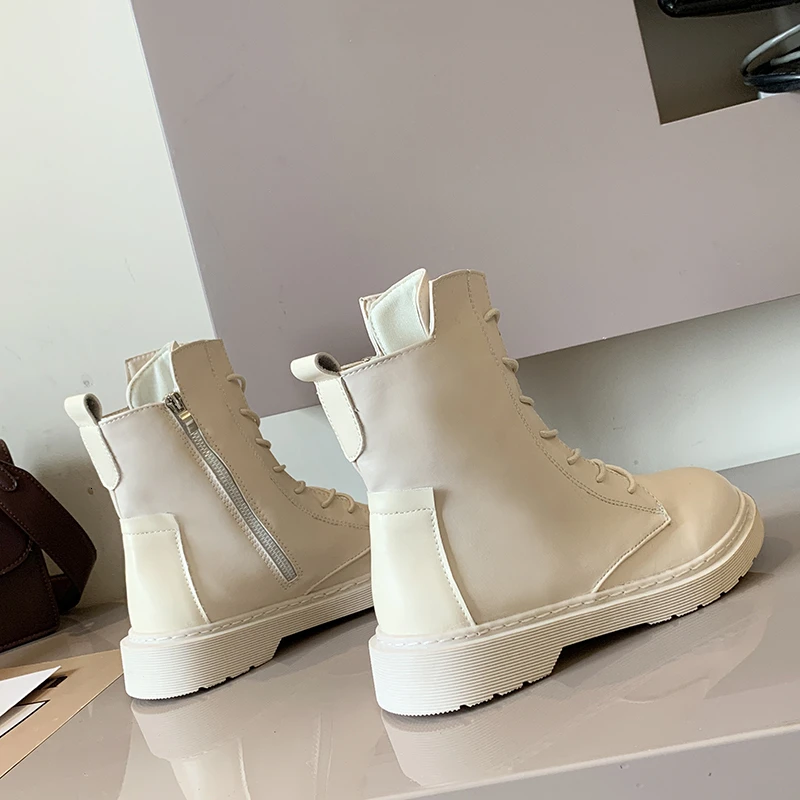 2019 зимние женские Ботинки Martin модные белые черные кожаные туфли с круглым носком