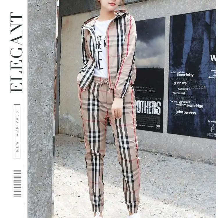 

2021 High Quality Spring Summer New Jacket Women's Stripe Coat Casual Pants Fashion Two Piece Suit