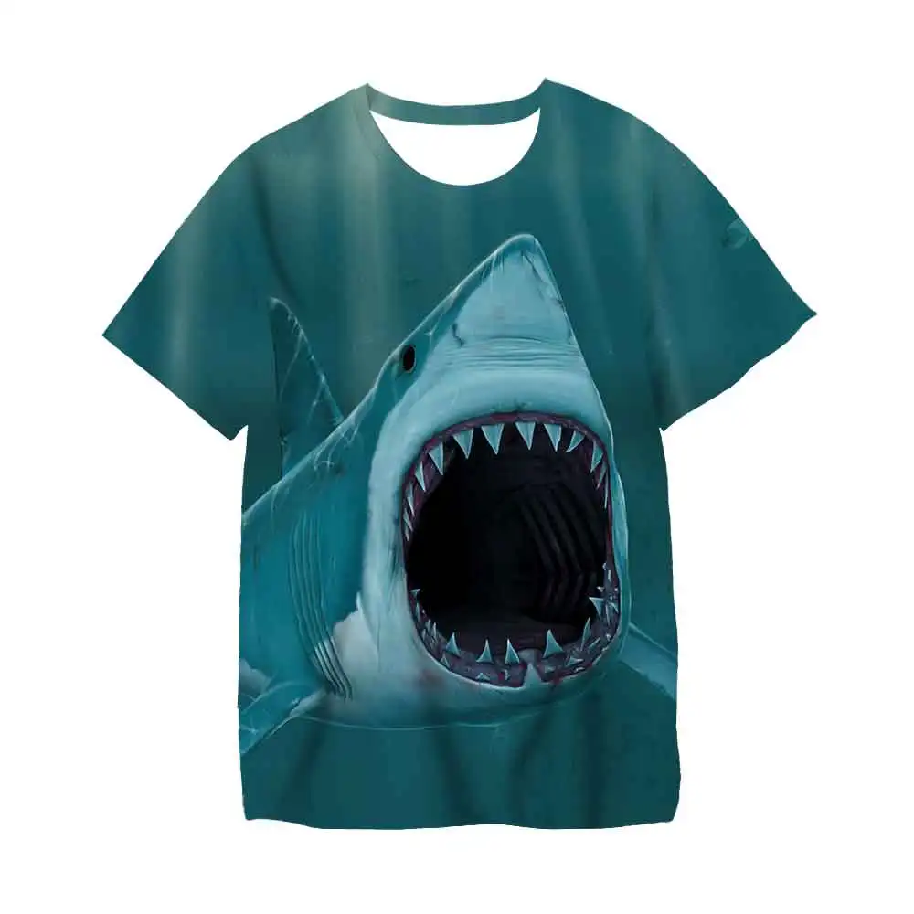 

Boys Clothes Ferocious Shark 3D Printed Short-sleeved T-shirt Wicking Cute Cartoon Animal Shark Printed T-shirt Children T shirt