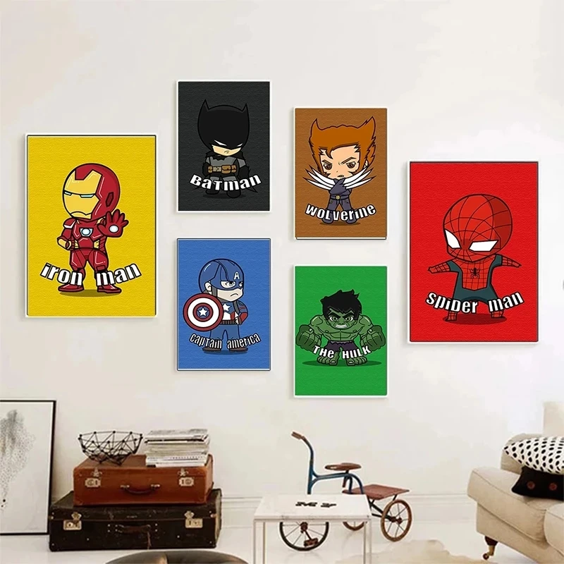 

Cartoon Marvel Anime Avengers Superhero Paintings Canvas Poster Iron Man Captain America Poster Wall Art Gift Kids Room Decor