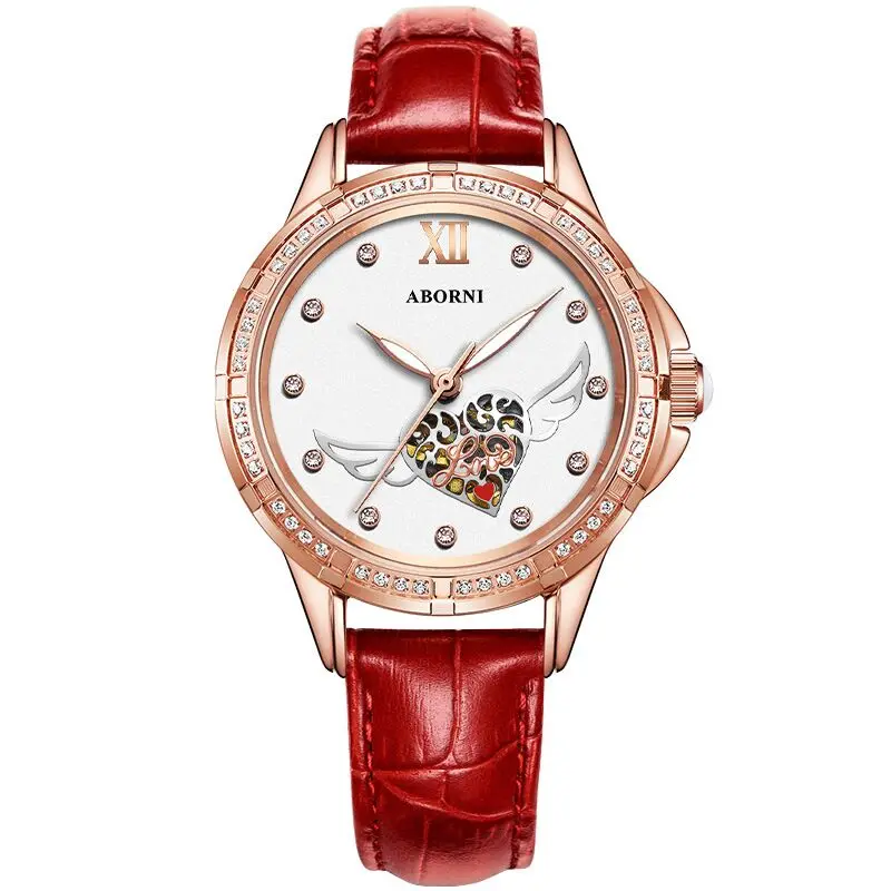 2019 механические Женские часы с сердечком роскошные кожаные женские бриллиантамы