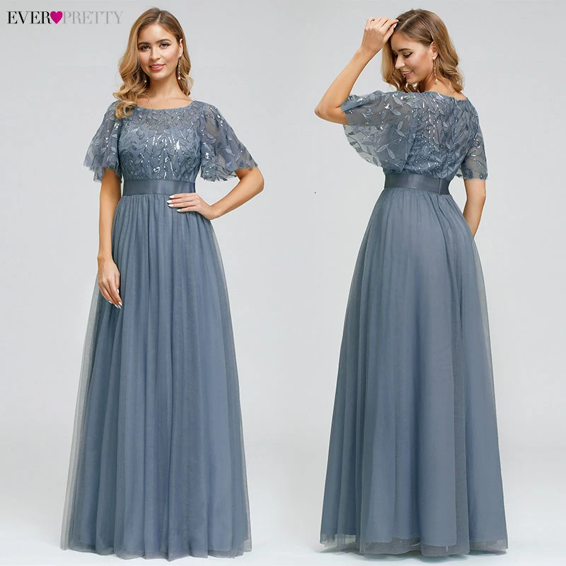 Robe De Soiree блестящие вечерние платья Длинные Ever Pretty EP00904GY A-Line o-образным вырезом с коротким рукавом Вечерние платья женские элегантные платья