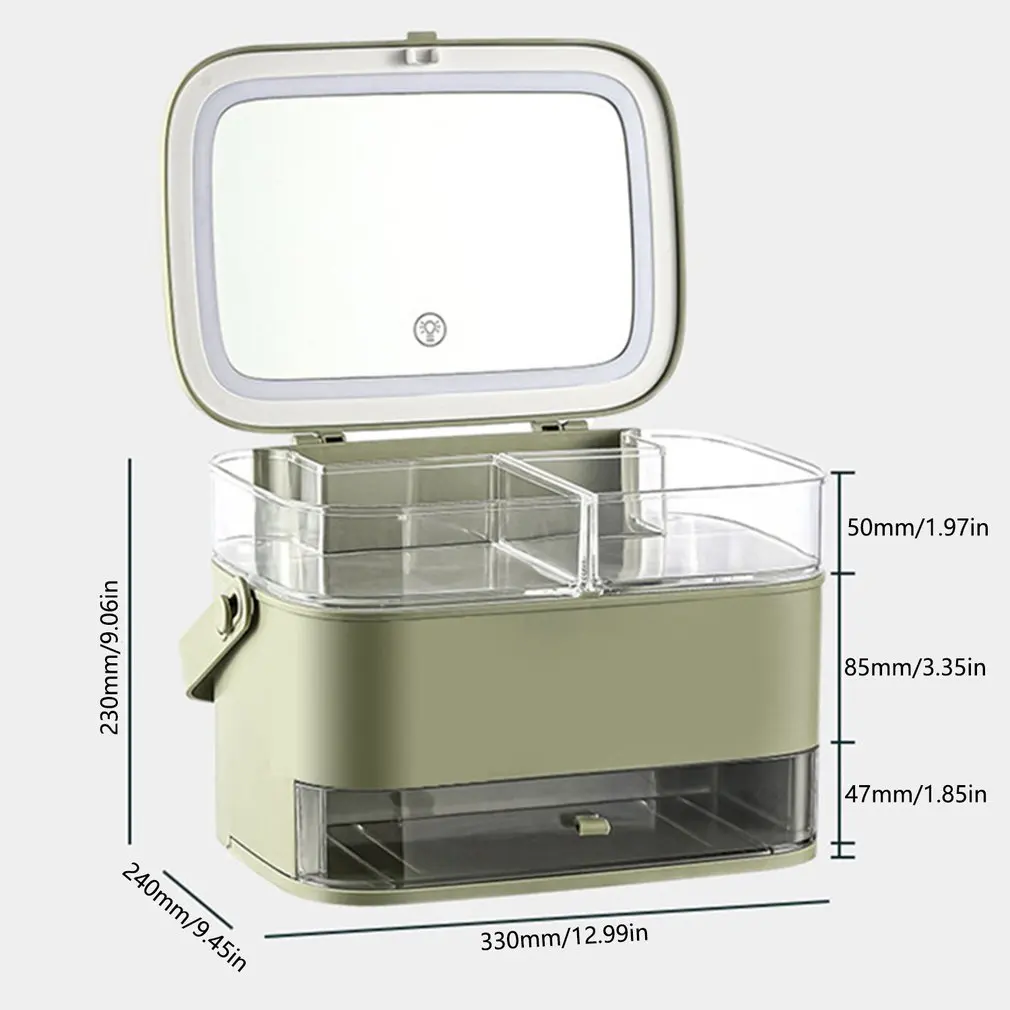 

New Cosmetic Storage Box With Mirror Led Light Desktop Makeup Organizer Case Dust-Proof Drawer Type Organizer for Cosmetics
