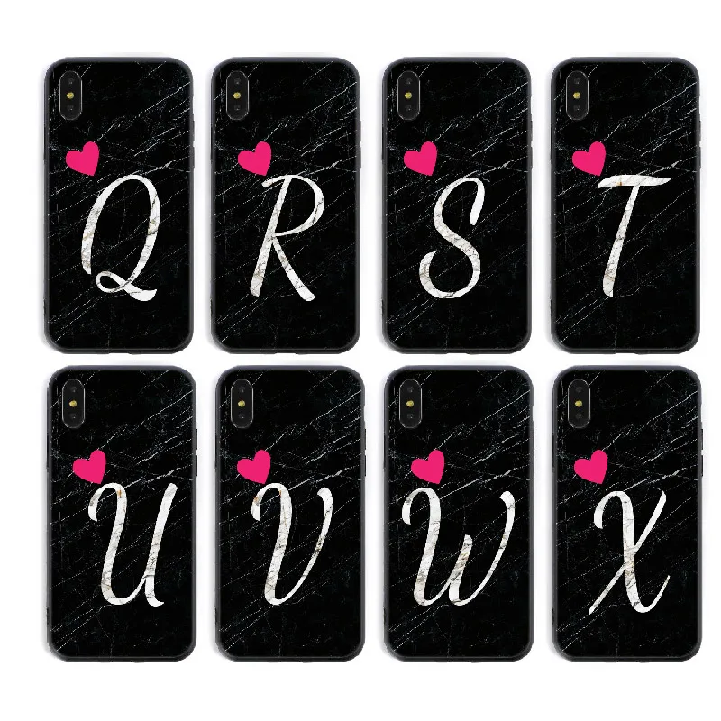 

Custom Marble Heart Girl Initials Alphabet Phone Case Cover For iPhone XS Max X XR 11 12Pro Max 8 8Plus X 7 7Plus Soft Silicone