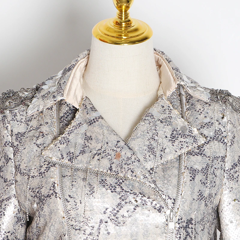 Лоскутные женские пальто с блестками воротник лацканами длинный рукав на молнии