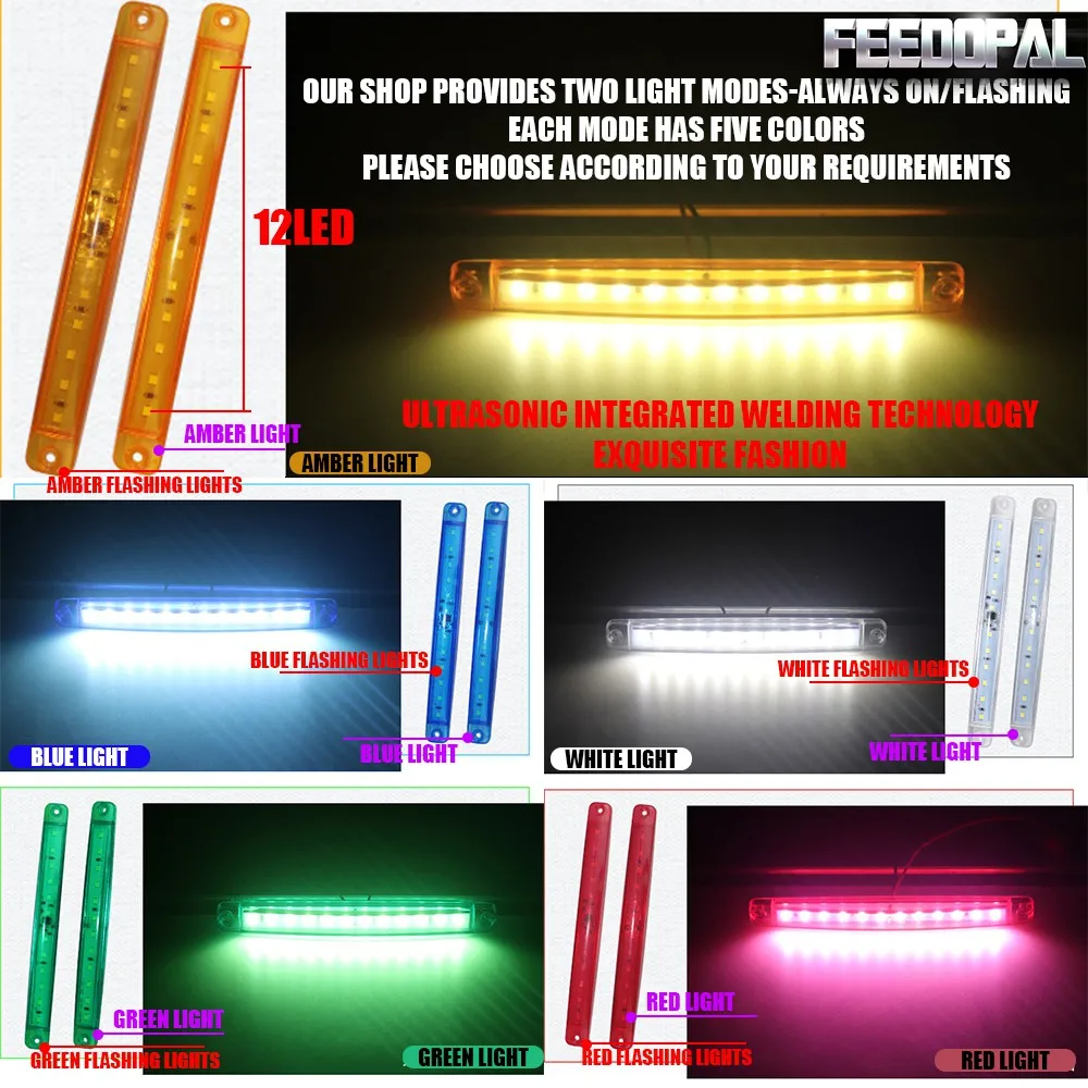 FEEDOPAL 10X 12V 12LED красные боковые габаритные светильник индикатор сигнала задний