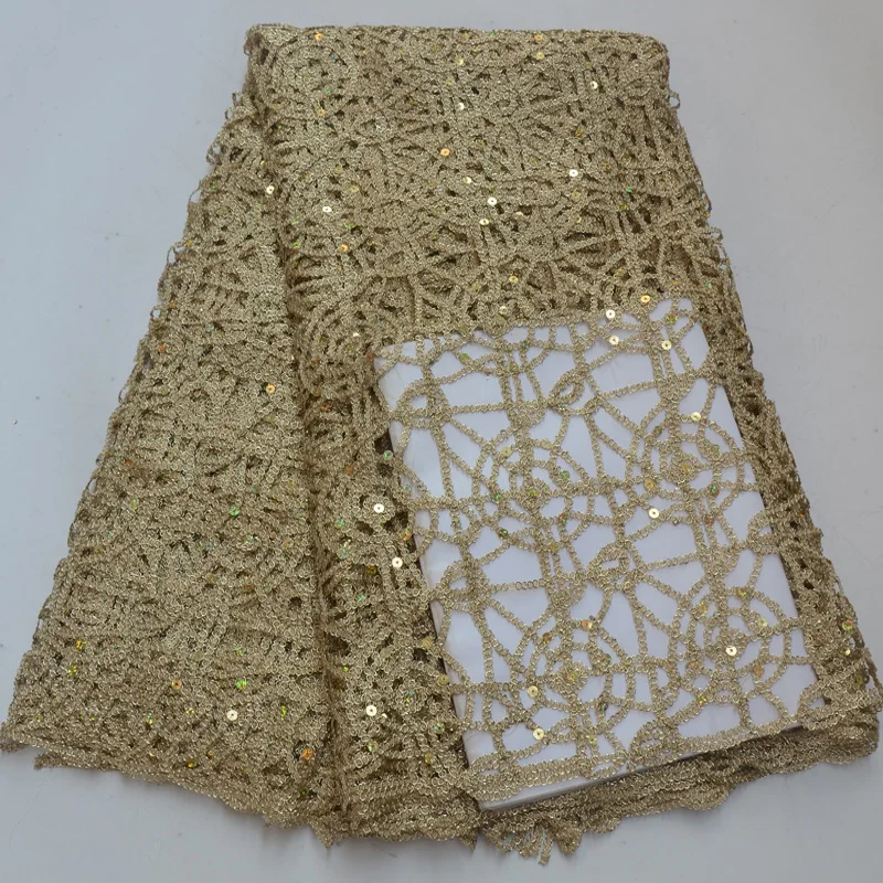 3 цвета (5 ярдов/шт) Высококачественная золотистая африканская кружевная ткань из