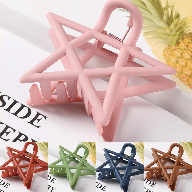 

2021 New Retro Star Resin Matte Solid Color Claw 3 Inch Non Slip Clip Strong Hairpin Frosted Hair Accessories For Women Girls