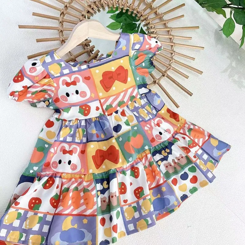 

2021 New Design Girls Dress Cute Graffiti Baby Girl Short Sleeve Dress Children Summer Clothing Lovely Style Dress for 2-6year
