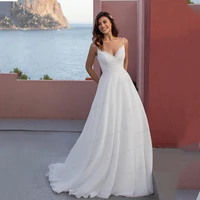 beach simple wedding dresses 2021 strap sweep train sleeveless backless robe de mariee bridal gowns civil country chiffon