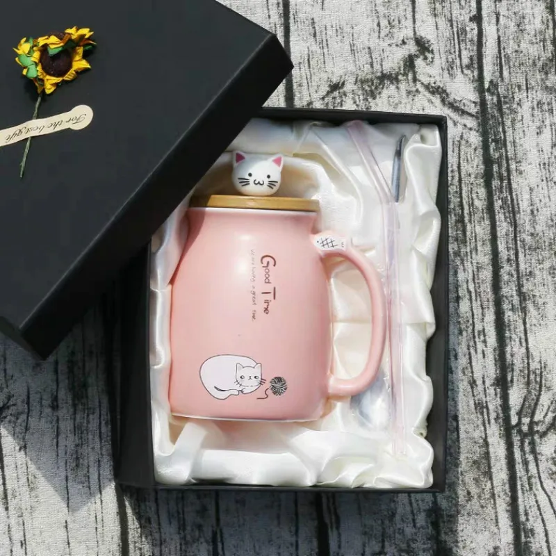 450 мл мультяшная керамическая кружка с котом крышкой и ложкой кофейные кружки для