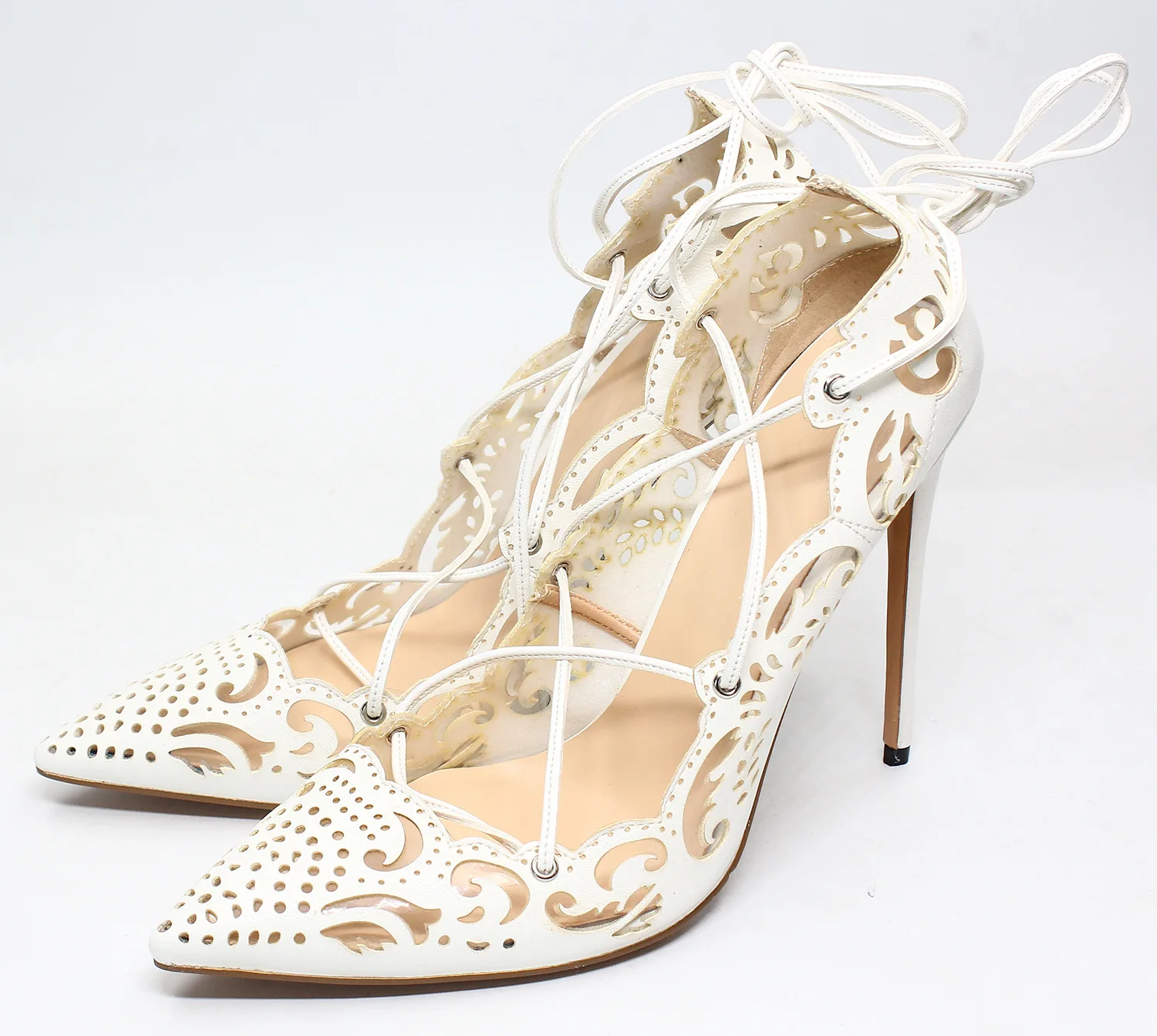 

Hollow pattern pointed shallow mouth strap 12cm thin high heel versatile sexy women's single shoe