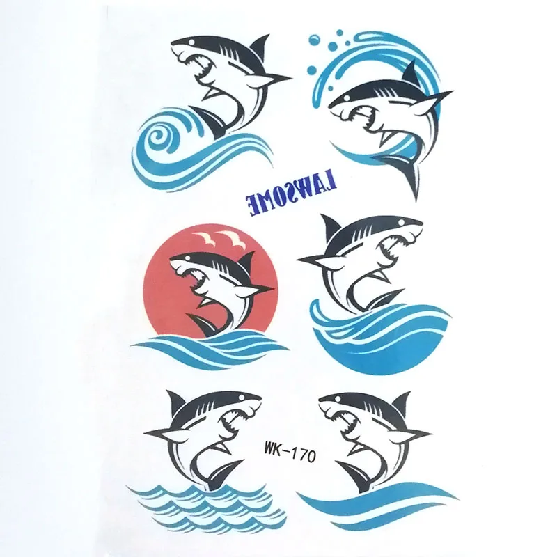 Временная татуировка мультфильм Акула дети наклейки водонепроницаемые