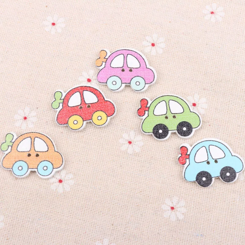 Wooden Toy Car Painted Pattern Buttons 2 Holes Scrapbook Collection Handmade Sewing Home Decoration DIY 21x28mm 10pcs | Дом и сад