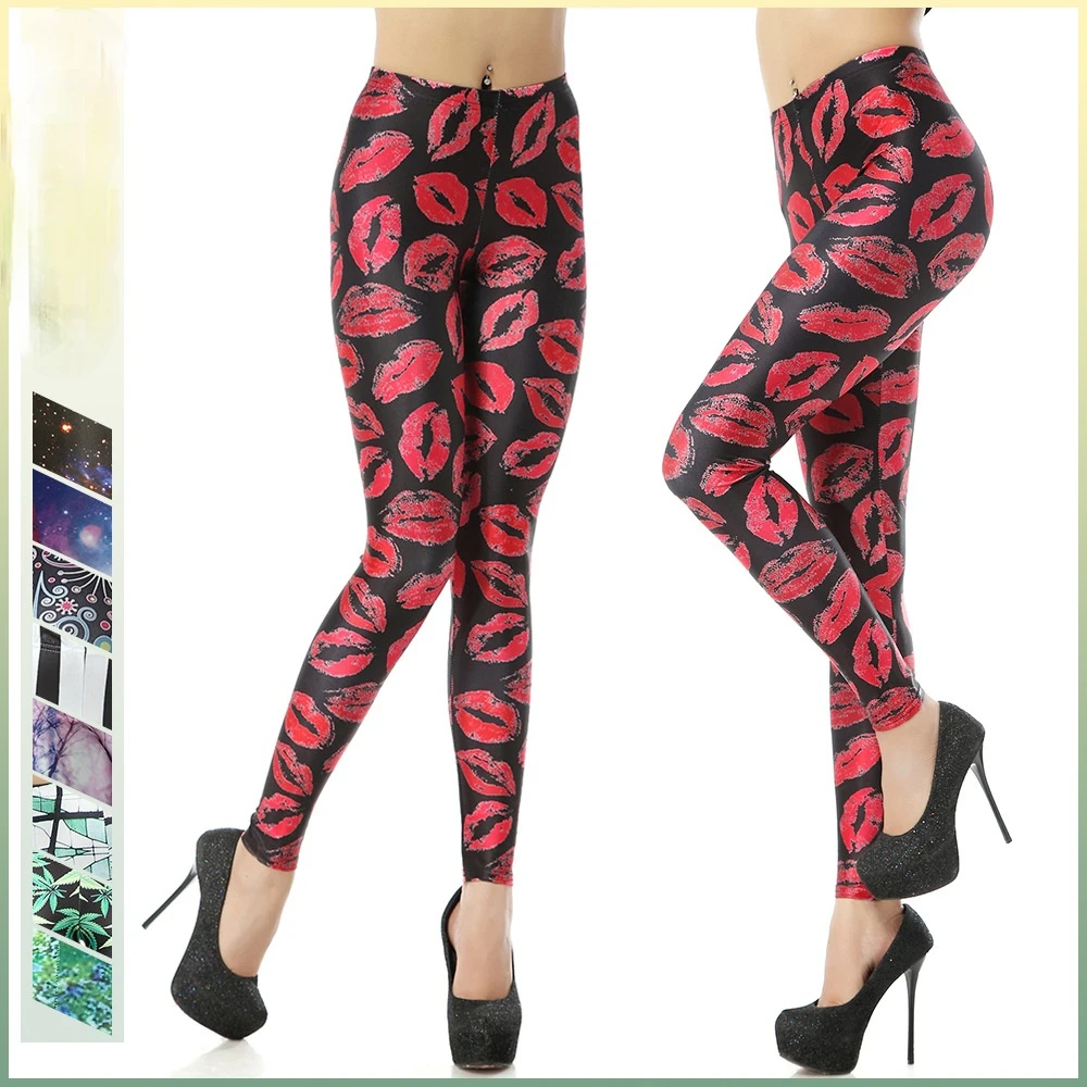 

New Sexy Red Lip Leaf 3D Prints Women Girls Elastic Fitness Gym Sport Workout Leggings Yoga Pants Dropshipping Sweatpants